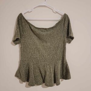 Hype Corduroy Green Top Womens Size XL Peplum Short‎ Sleeve Blouse